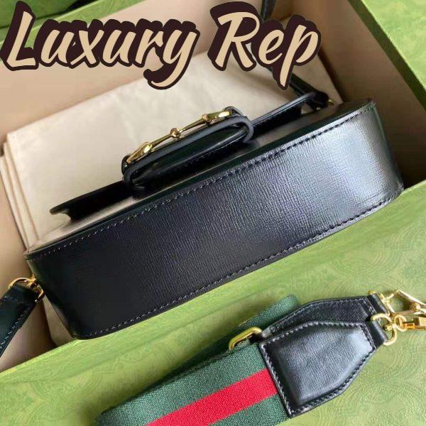Replica Gucci GG Unisex Gucci Horsebit 1955 Mini Bag Black Leather Green and Red Web 8