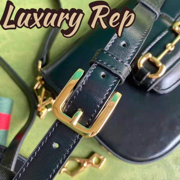 Replica Gucci GG Unisex Gucci Horsebit 1955 Mini Bag Black Leather Green and Red Web 9