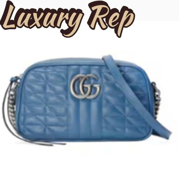 Replica Gucci Unisex GG Marmont Matelassé Shoulder Bag Blue Matelassé Leather Double G
