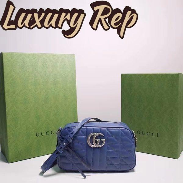 Replica Gucci Unisex GG Marmont Matelassé Shoulder Bag Blue Matelassé Leather Double G 2