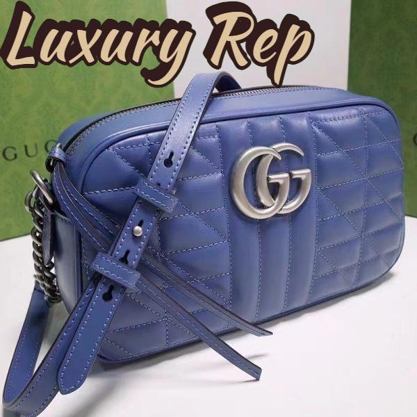 Replica Gucci Unisex GG Marmont Matelassé Shoulder Bag Blue Matelassé Leather Double G 3