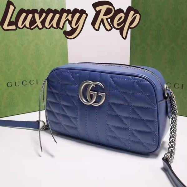 Replica Gucci Unisex GG Marmont Matelassé Shoulder Bag Blue Matelassé Leather Double G 4