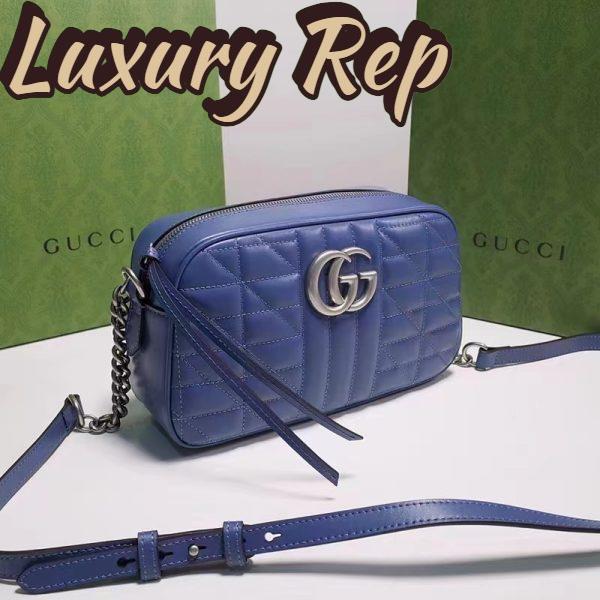 Replica Gucci Unisex GG Marmont Matelassé Shoulder Bag Blue Matelassé Leather Double G 5