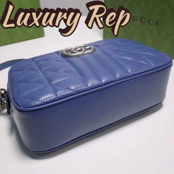 Replica Gucci Unisex GG Marmont Matelassé Shoulder Bag Blue Matelassé Leather Double G 6