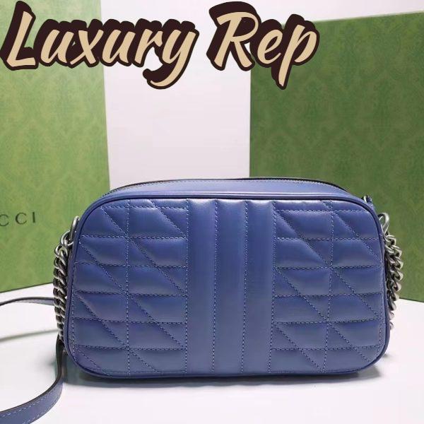 Replica Gucci Unisex GG Marmont Matelassé Shoulder Bag Blue Matelassé Leather Double G 7