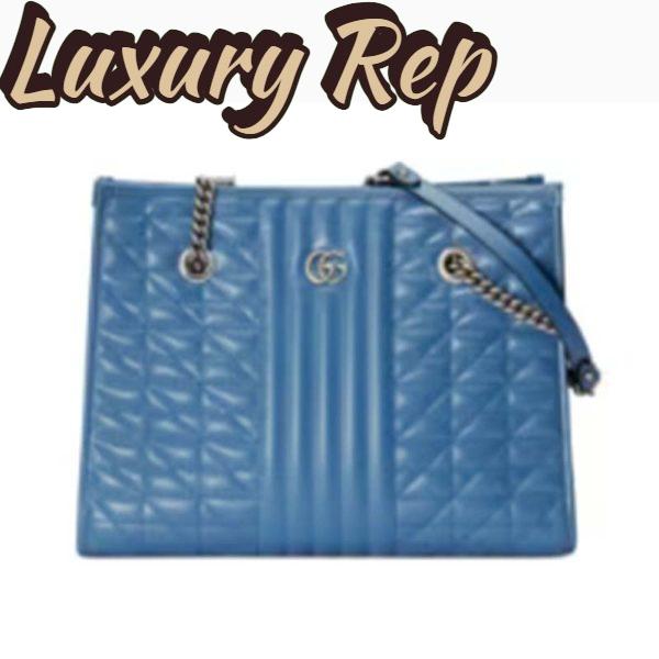 Replica Gucci Unisex GG Marmont Medium Matelassé Leather Blue Bag Double G