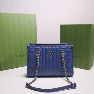 Replica Gucci Unisex GG Marmont Medium Matelassé Leather Blue Bag Double G 2