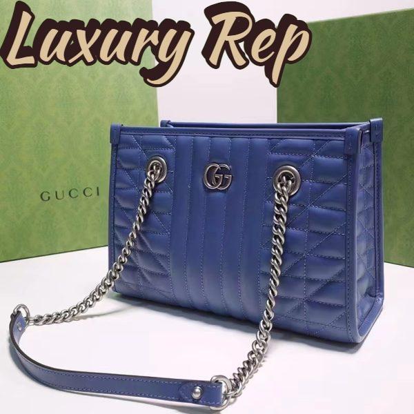 Replica Gucci Unisex GG Marmont Medium Matelassé Leather Blue Bag Double G 5