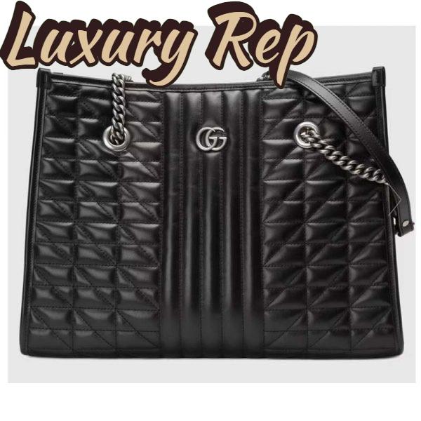 Replica Gucci Unisex GG Marmont Medium Tote Bag Black Matelassé Leather Double G