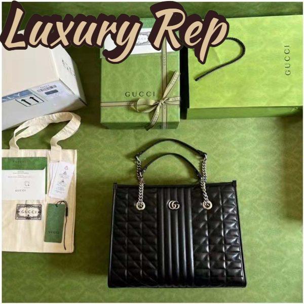 Replica Gucci Unisex GG Marmont Medium Tote Bag Black Matelassé Leather Double G 2