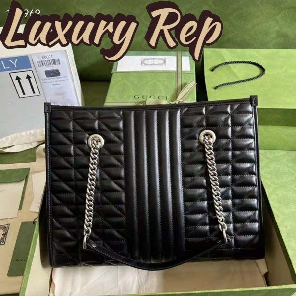 Replica Gucci Unisex GG Marmont Medium Tote Bag Black Matelassé Leather Double G 3