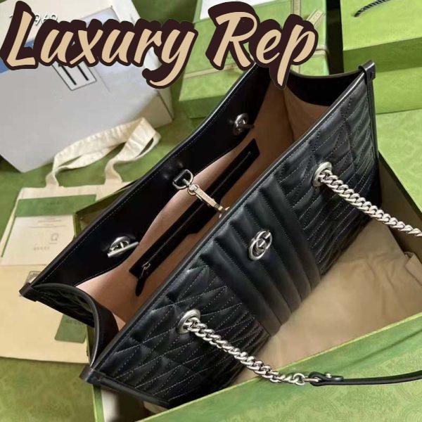 Replica Gucci Unisex GG Marmont Medium Tote Bag Black Matelassé Leather Double G 5