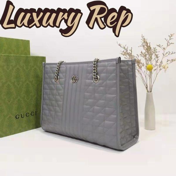 Replica Gucci Unisex GG Marmont Medium Tote Bag Grey Matelassé Leather Double G 3