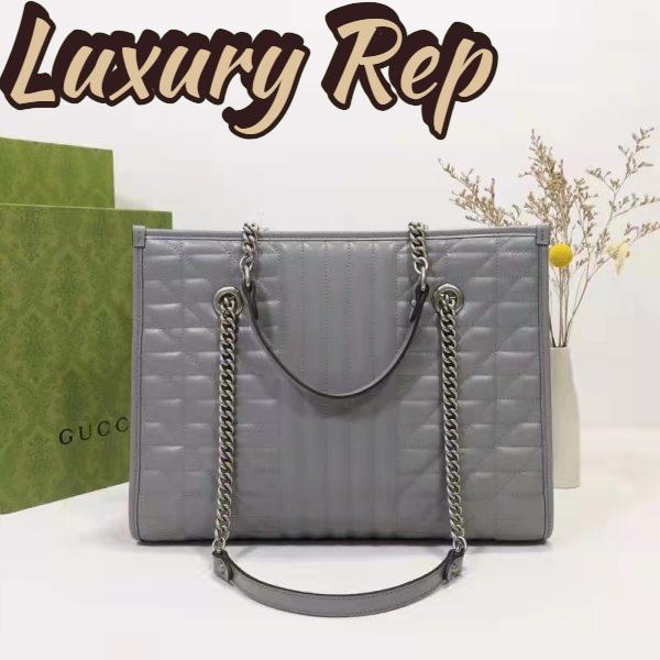 Replica Gucci Unisex GG Marmont Medium Tote Bag Grey Matelassé Leather Double G 4