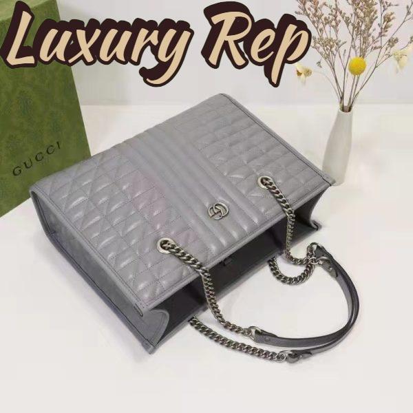 Replica Gucci Unisex GG Marmont Medium Tote Bag Grey Matelassé Leather Double G 6