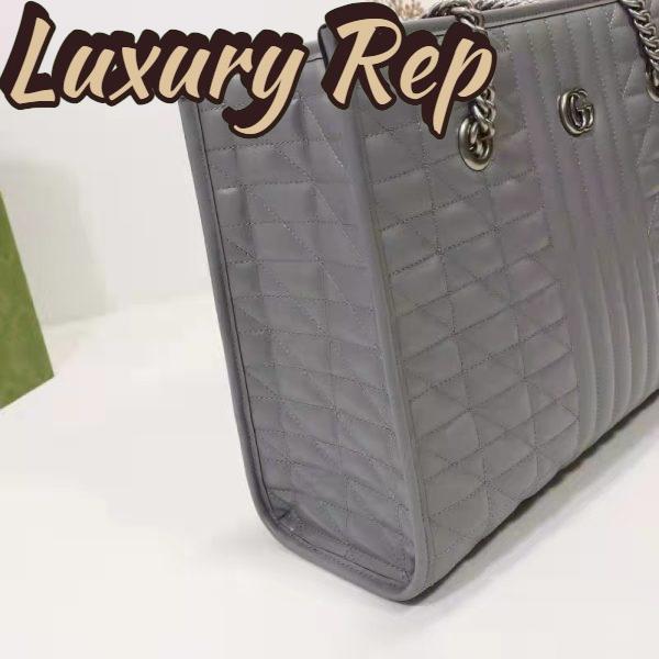Replica Gucci Unisex GG Marmont Medium Tote Bag Grey Matelassé Leather Double G 7