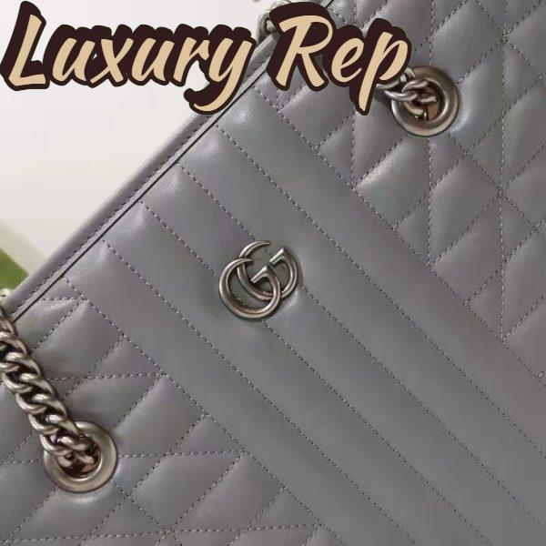 Replica Gucci Unisex GG Marmont Medium Tote Bag Grey Matelassé Leather Double G 8