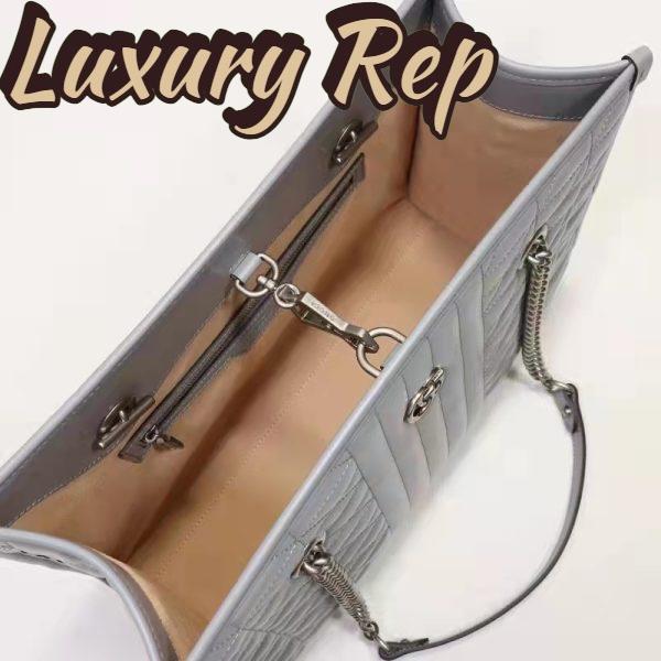 Replica Gucci Unisex GG Marmont Medium Tote Bag Grey Matelassé Leather Double G 9