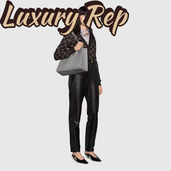 Replica Gucci Unisex GG Marmont Medium Tote Bag Grey Matelassé Leather Double G 11