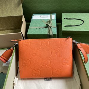 Replica Gucci Unisex Jumbo GG Medium Messenger Bag Orange Leather Zip Closure 2