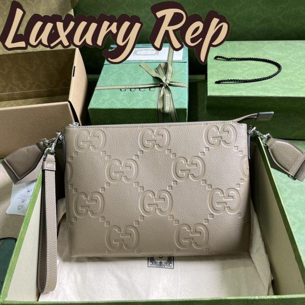 Replica Gucci Unisex Jumbo GG Medium Messenger Bag Taupe Leather Zip Closure 3