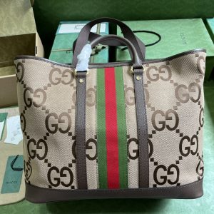 Replica Gucci Unisex Jumbo GG Medium Tote Bag Camel Ebony Canvas Double G 2