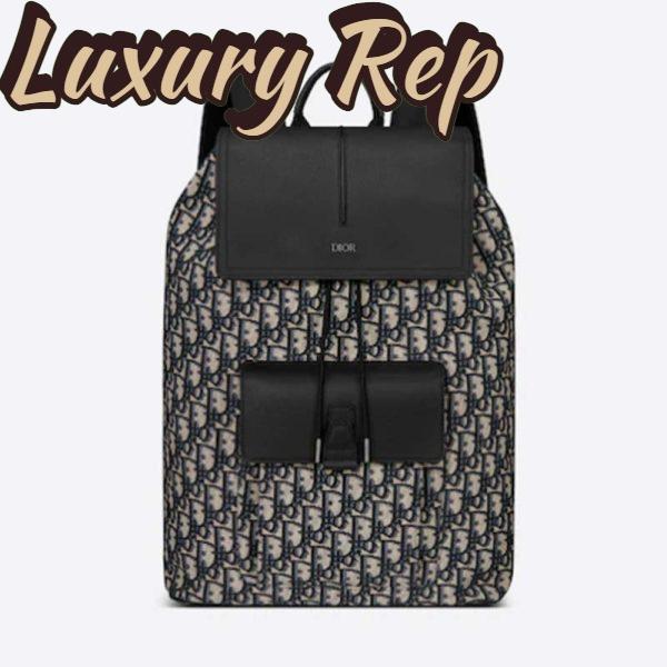 Replica Dior Unisex CD Motion Backpack Beige Black Oblique Jacquard Black Grained Calfskin 2