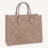 Replica Louis Vuitton Women Onthego MM Tote Bag Tourterelle Beige Embossed Grained Cowhide