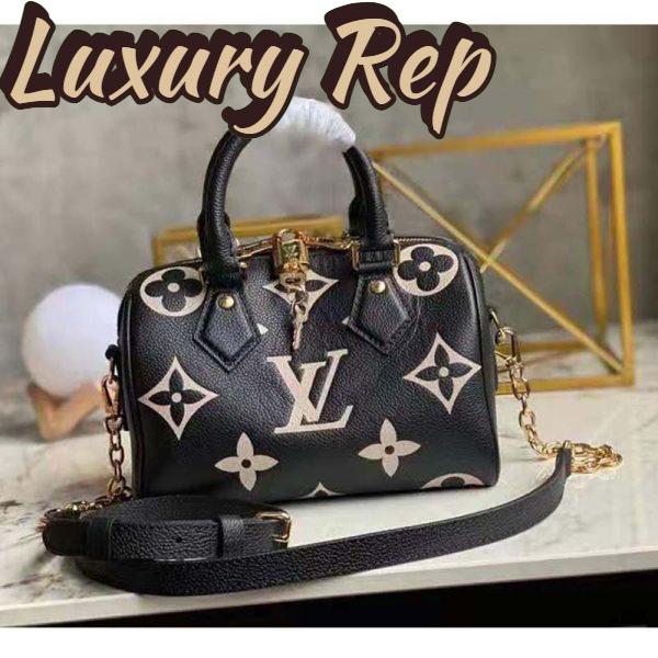 Replica Louis Vuitton Women Speedy Bandoulière 25 Handbag Black Beige Embossed Grained Cowhide Leather 3