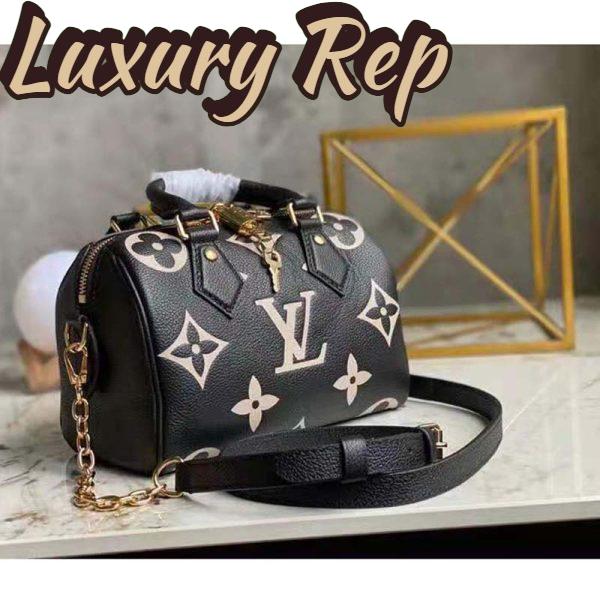 Replica Louis Vuitton Women Speedy Bandoulière 25 Handbag Black Beige Embossed Grained Cowhide Leather 4