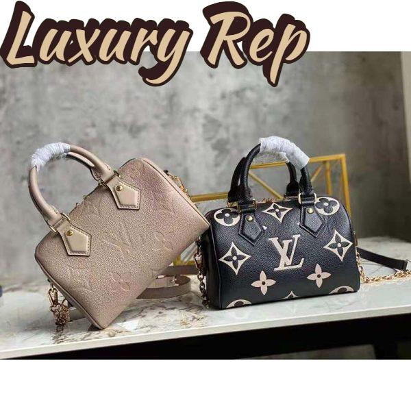 Replica Louis Vuitton Women Speedy Bandoulière 25 Handbag Black Beige Embossed Grained Cowhide Leather 8