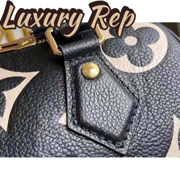 Replica Louis Vuitton Women Speedy Bandoulière 25 Handbag Black Beige Embossed Grained Cowhide Leather 9
