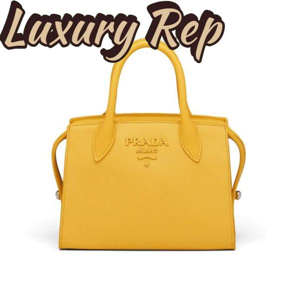 Replica Prada Women Saffiano Leather Prada Monochrome Bag-Yellow 2