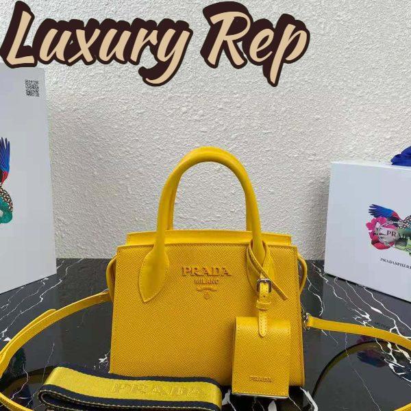 Replica Prada Women Saffiano Leather Prada Monochrome Bag-Yellow 3