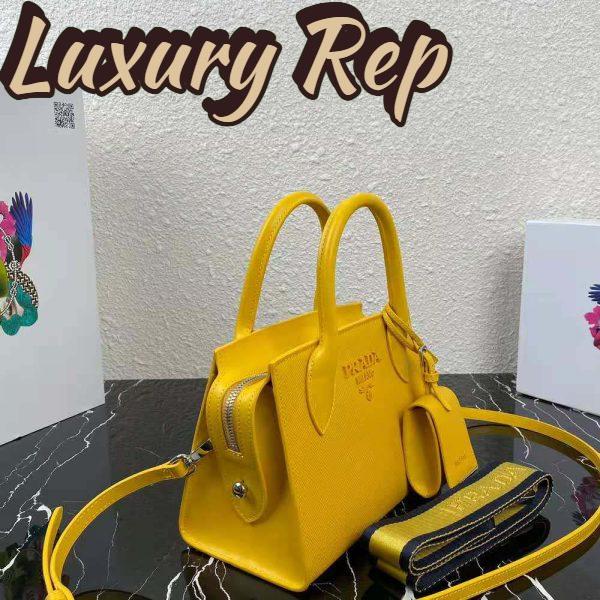 Replica Prada Women Saffiano Leather Prada Monochrome Bag-Yellow 5