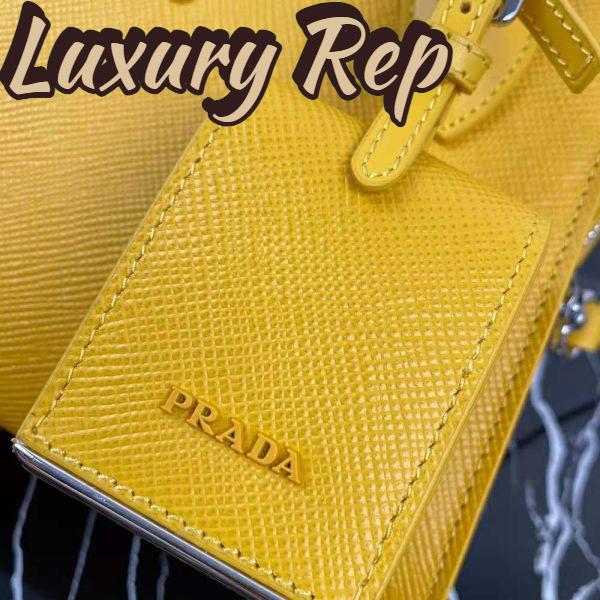Replica Prada Women Saffiano Leather Prada Monochrome Bag-Yellow 11