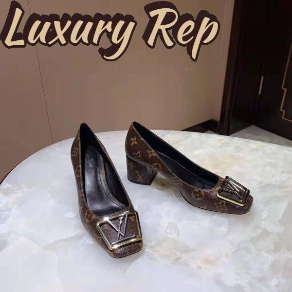 Replica Louis Vuitton LV Women Madeleine Pump in Patent Monogram Canvas and Leather 7.5 cm Heel-Brown 3
