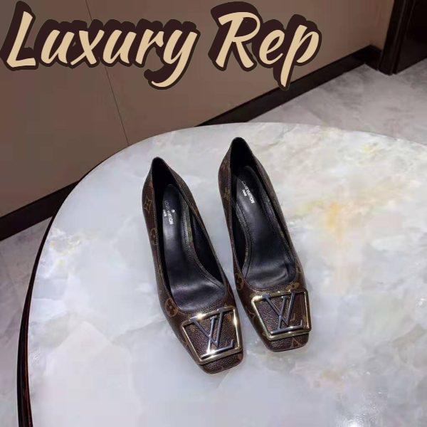 Replica Louis Vuitton LV Women Madeleine Pump in Patent Monogram Canvas and Leather 7.5 cm Heel-Brown 7