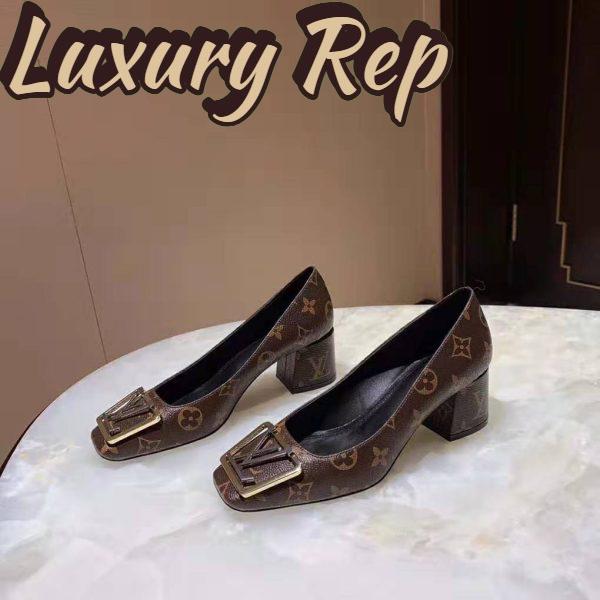 Replica Louis Vuitton LV Women Madeleine Pump in Patent Monogram Canvas and Leather 7.5 cm Heel-Brown 8
