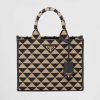 Replica Prada Women Small Prada Symbole Jacquard Fabric Handbag-Brown
