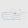 Replica Gucci Women GG Platform Slide Sandal White Nylon Rubber Mid 6.4 CM Heel