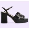 Replica Gucci Women GG Interlocking G Studs Sandal Black Leather Mid 8 Cm Heel