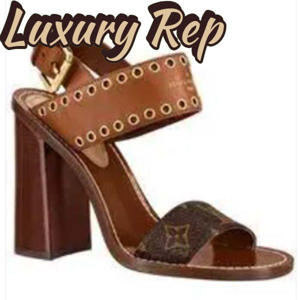 Replica Louis Vuitton LV Women Sandal Cacao Brown Monogram Canvas Leather