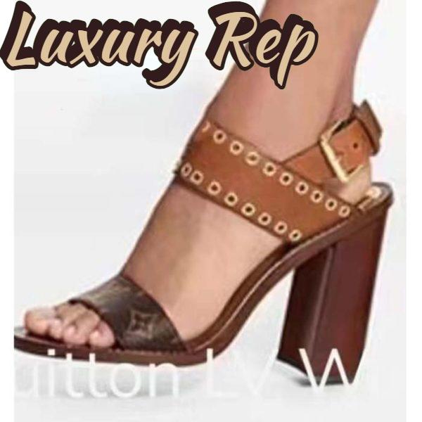 Replica Louis Vuitton LV Women Sandal Cacao Brown Monogram Canvas Leather 7