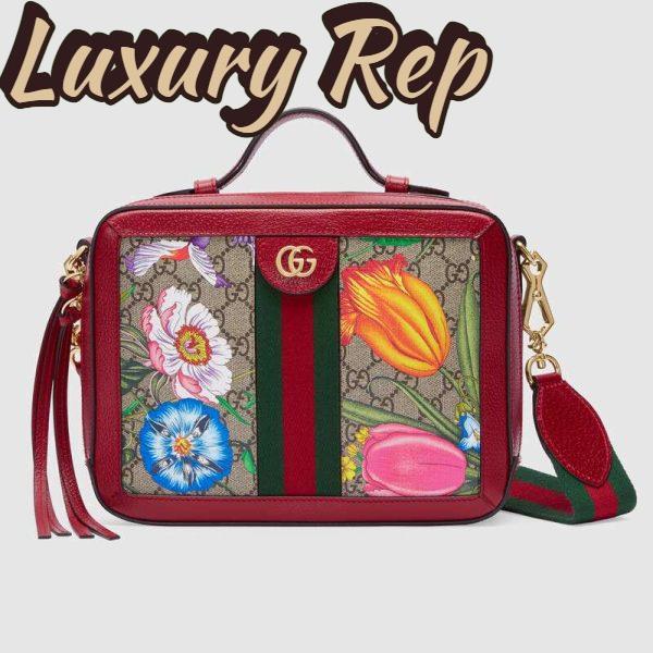 Replica Gucci GG Women Ophidia GG Flora Small Shoulder Bag in Beige/Ebony GG Supreme Canvas