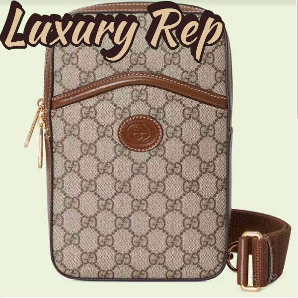 Replica Gucci Unisex Sling Backpack Interlocking G Beige Ebony GG Supreme Canvas