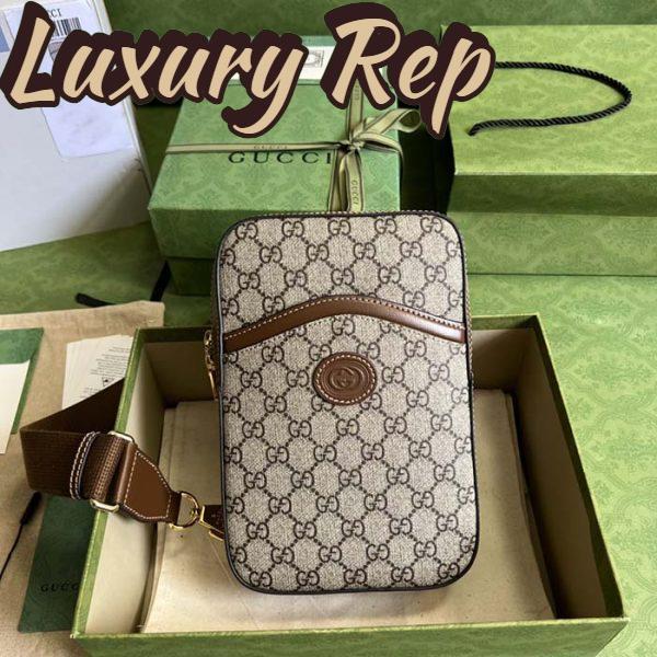Replica Gucci Unisex Sling Backpack Interlocking G Beige Ebony GG Supreme Canvas 3