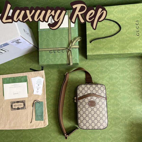 Replica Gucci Unisex Sling Backpack Interlocking G Beige Ebony GG Supreme Canvas 7