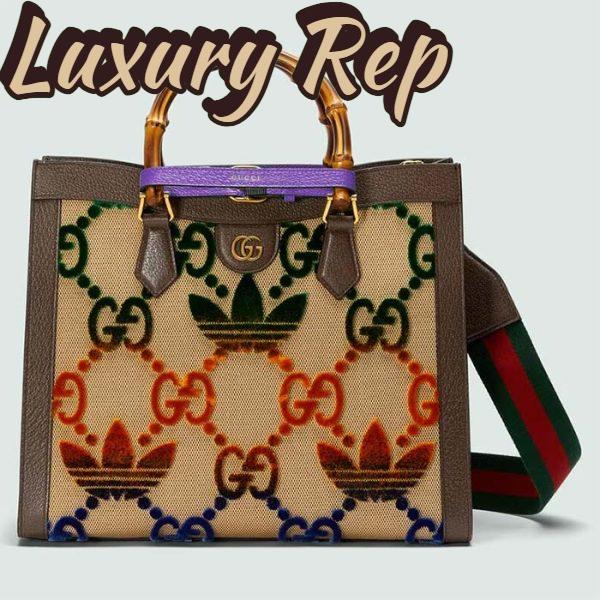 Replica Gucci Unisex Adidas x Gucci Diana Medium Tote Bag Multicolor Velvet GG Trefoil Canvas 2