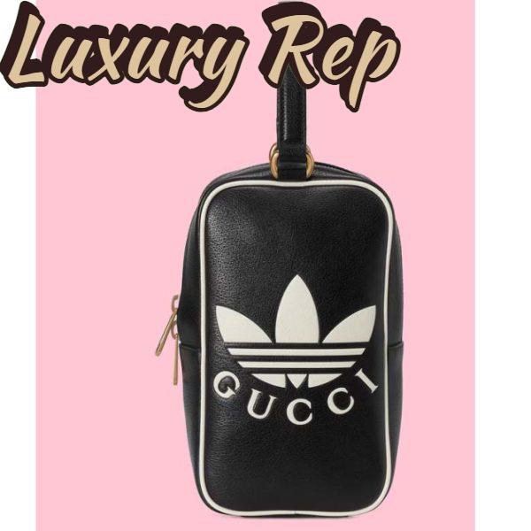 Replica Gucci Unisex Adidas x Gucci Mini Top Handle Bag Black Leather GG Trefoil Print